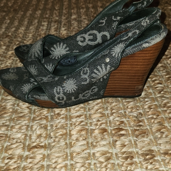 UGG Black Wedge Sandals with Artistic Embroidery - Picture 4 of 6